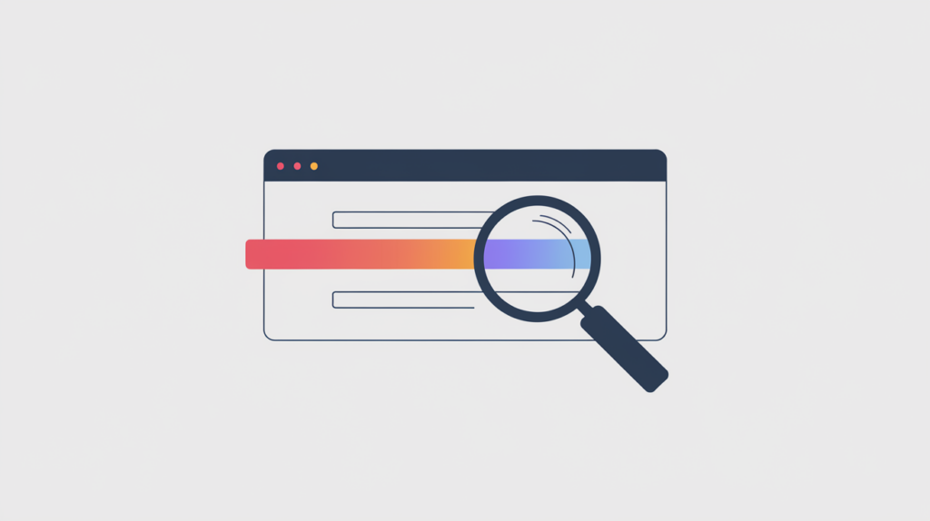 Abstract illustration of a highlighted matching phrase inside a search result summary snippet, in RankGear indigo and coral.