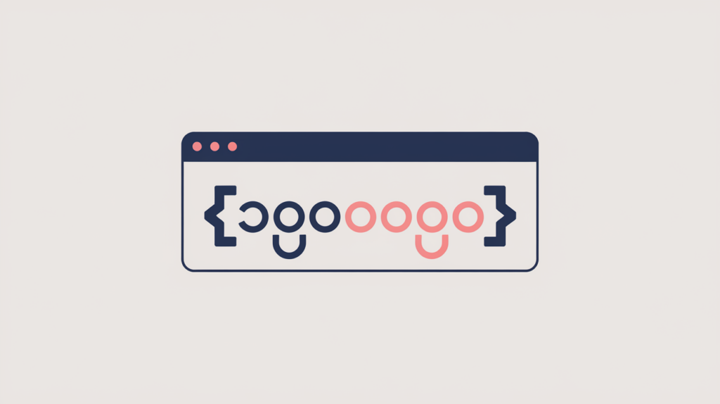 Abstract illustration of a domain string clamped at both ends and matched in full against a keyword variation card, in RankGear indigo and coral.