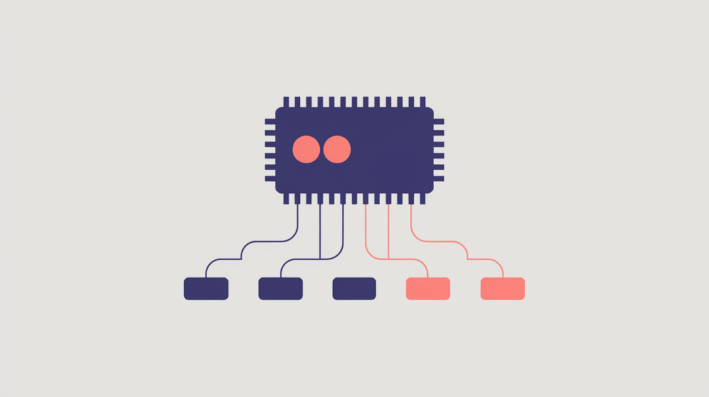 Abstract illustration of a URL's top-level domain suffix matched against a small set of endings, in RankGear indigo and coral.