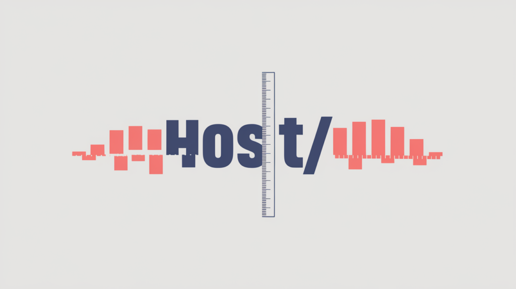 Abstract illustration of a URL with only its host segment measured by a ruler, in RankGear indigo and coral.