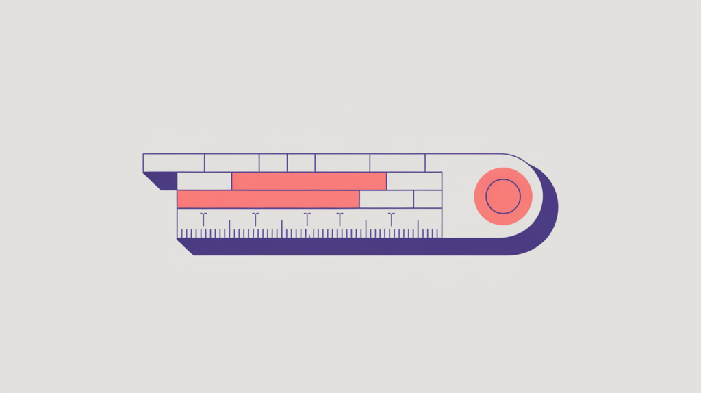 Abstract illustration of a search-result title link measured for character length, in RankGear indigo and coral.