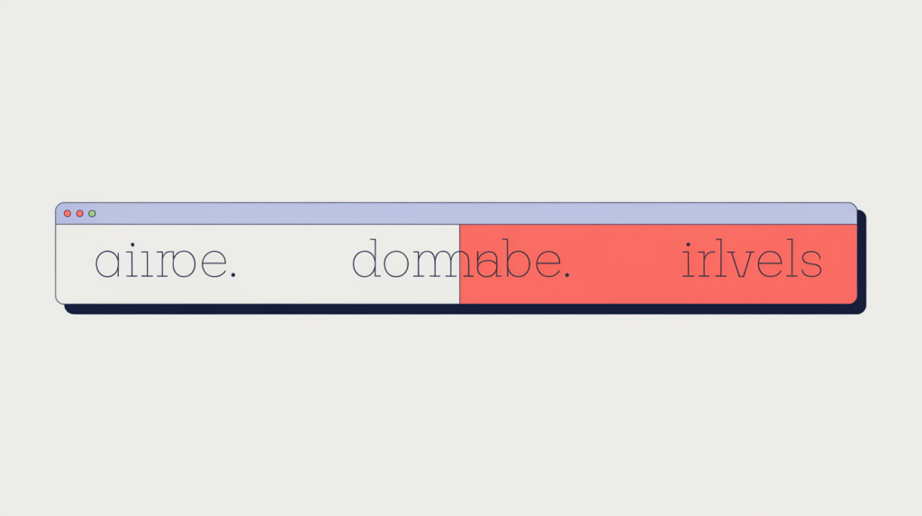 Abstract illustration of URLs sorted by top-level domain type, in RankGear indigo and coral.