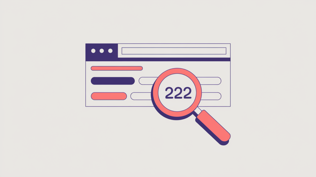 Abstract illustration of a search snippet with a four-digit year detected in its summary line, in RankGear indigo and coral.