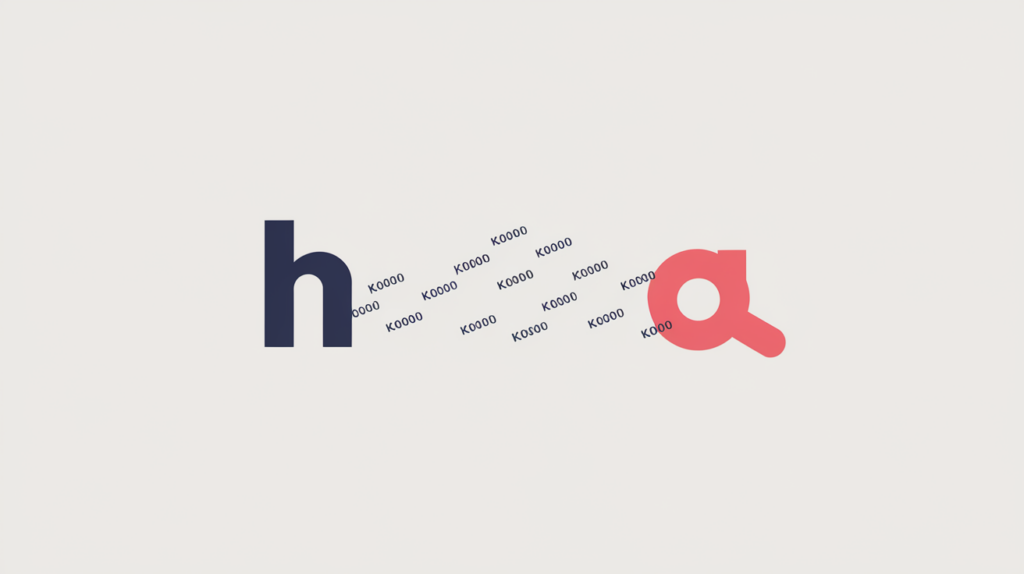 Abstract illustration of counting keyword variations within a URL host name, in RankGear indigo and coral.