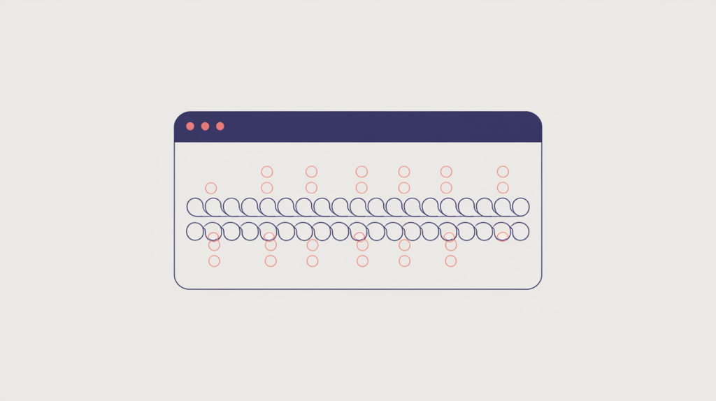 Abstract illustration of a URL path split into segments with highlighted keyword-variation matches, in RankGear indigo and coral.