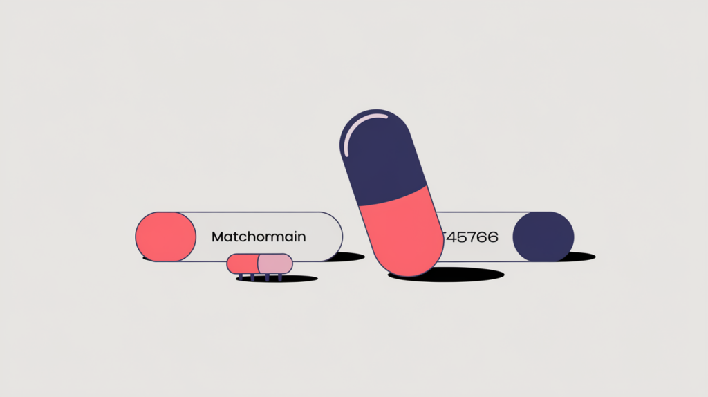 Abstract illustration of keyword variations matching inside a parsed URL subdomain segment, in RankGear indigo and coral.