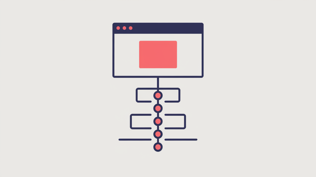 Abstract illustration of a site tree with a highlighted inner page node below the root homepage node, in RankGear indigo and coral.