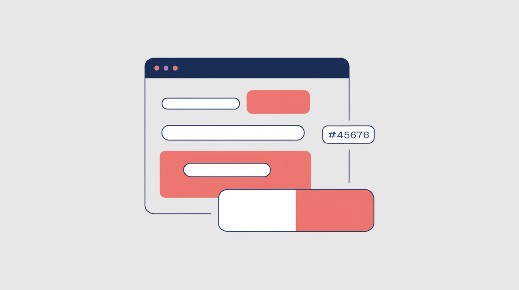 Abstract illustration of stacked web form interfaces being counted on a page, in RankGear indigo and coral.