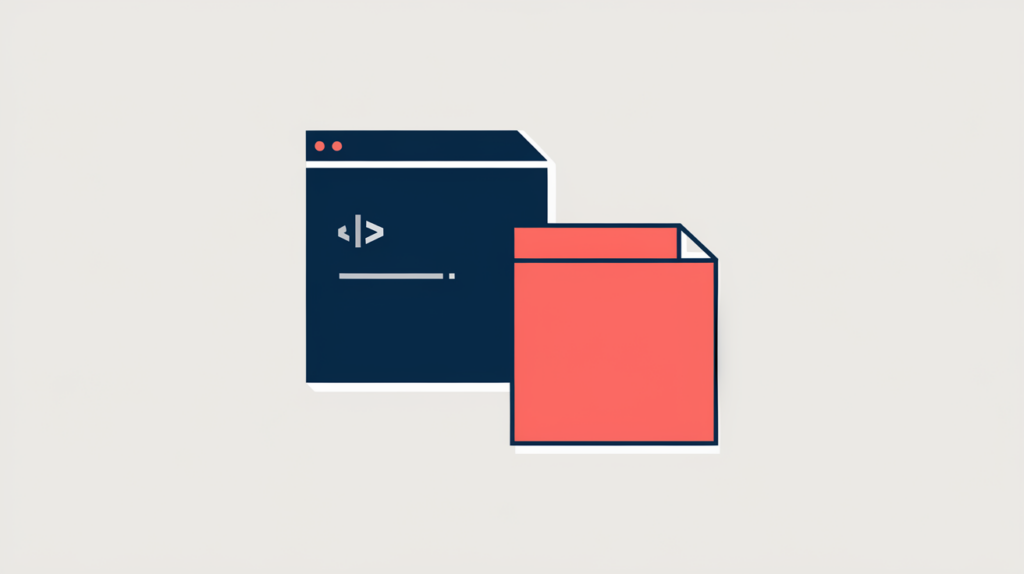 Abstract illustration of an HTML document with a doctype declaration at its top rendering cleanly versus one without, in RankGear indigo and coral.