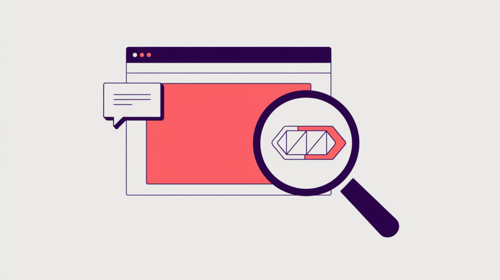 Abstract illustration of a detected third-party comments-plugin embed reference in a page body, in RankGear indigo and coral.