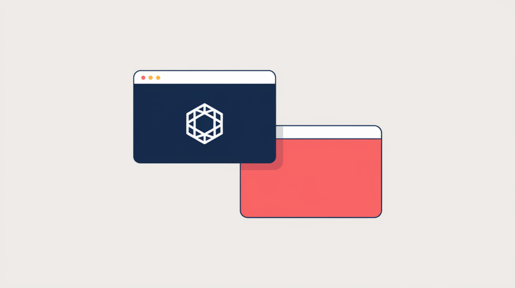 Abstract illustration of a browser tab favicon slot, filled versus empty, in RankGear indigo and coral.