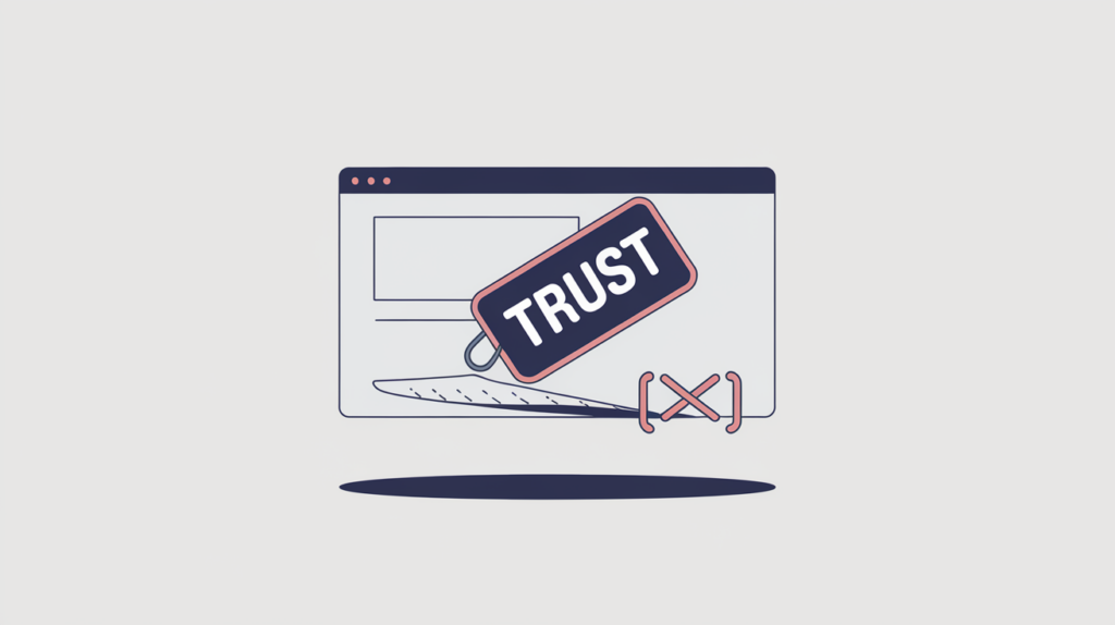 Abstract illustration of a retired Google Trusted Stores script badge being removed from a page, in RankGear indigo and coral.