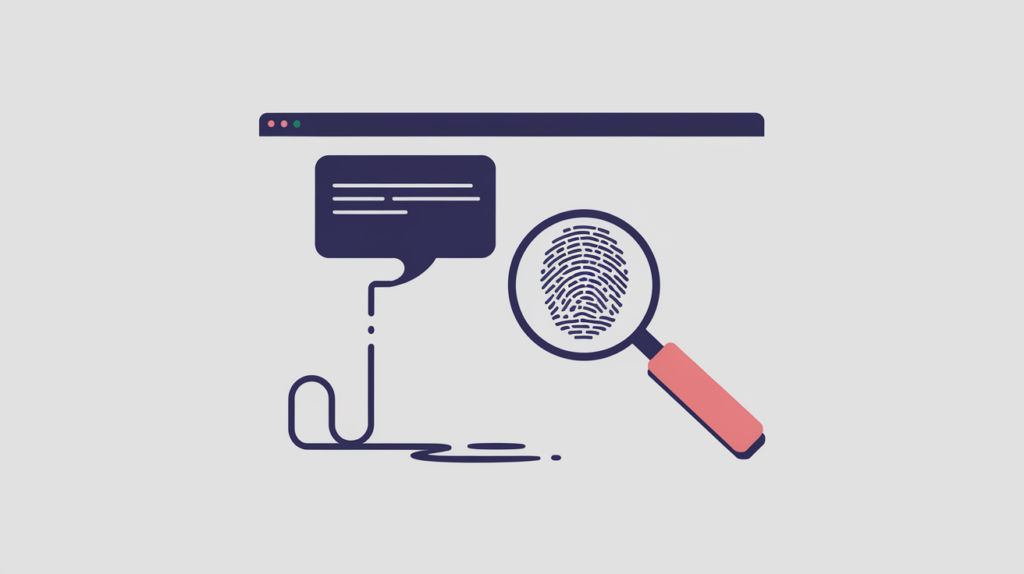 Abstract illustration of a disconnected legacy comment popup being detected on a page, in RankGear indigo and coral.