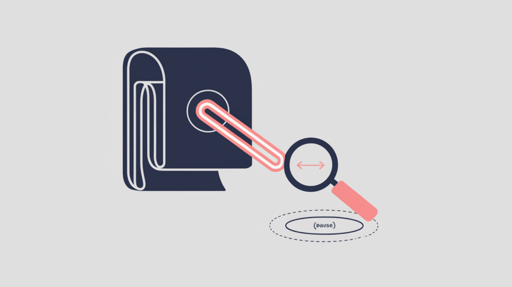 Abstract illustration of a document head advertising an XML-RPC EditURI discovery link to a dormant endpoint, in RankGear indigo and coral.