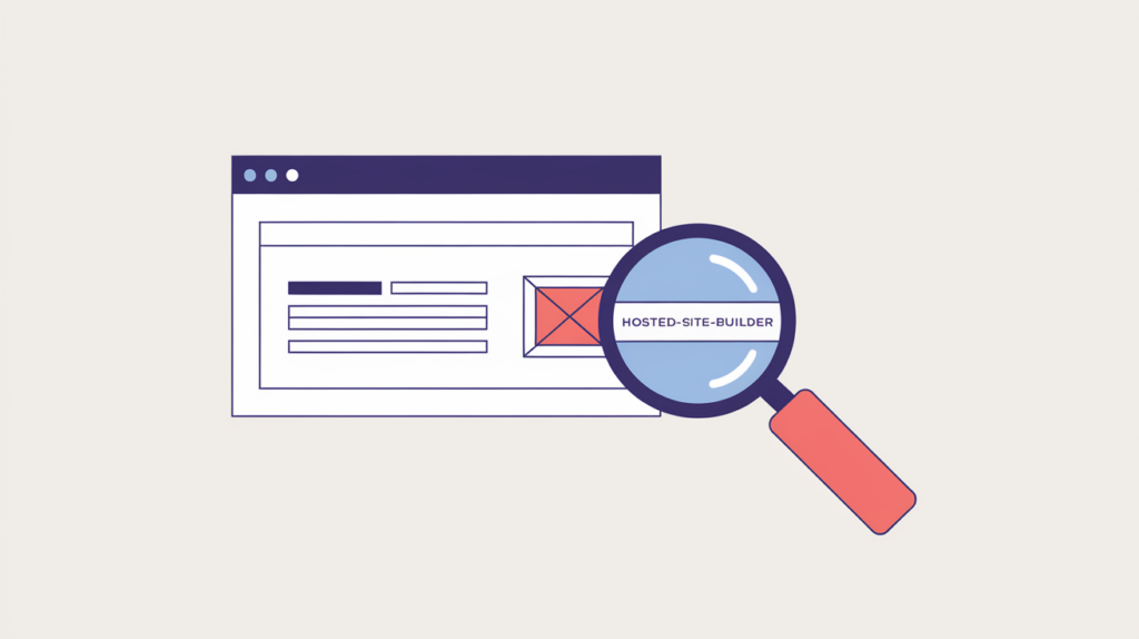 Abstract illustration of a page head being scanned to detect a Google Sites platform identifier, in RankGear indigo and coral.
