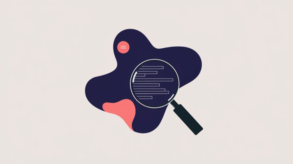 Abstract illustration of a trademark symbol being detected within page body text, in RankGear indigo and coral.