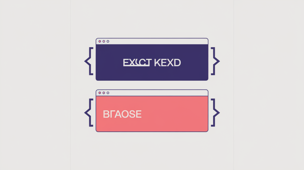 Abstract illustration of a title tag exactly filled by one anchored keyword phrase versus a title with extra trailing space, in RankGear indigo and coral.