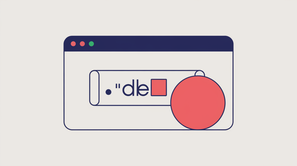 Abstract illustration of a browser title bar containing a highlighted domain string versus a plain one, in RankGear indigo and coral.