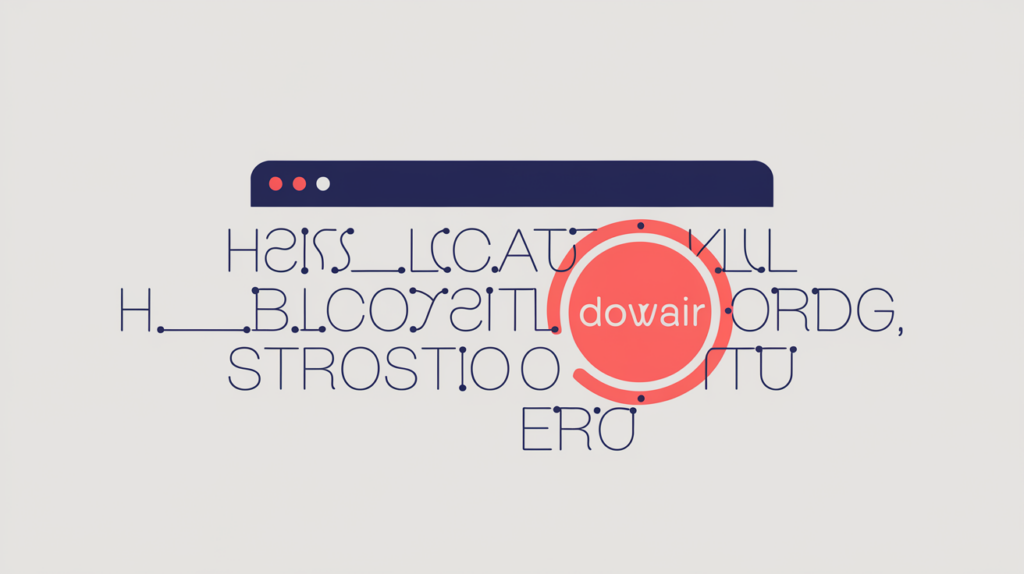 Abstract illustration of a domain brand-word matched inside a whitespace-stripped page title, in RankGear indigo and coral.