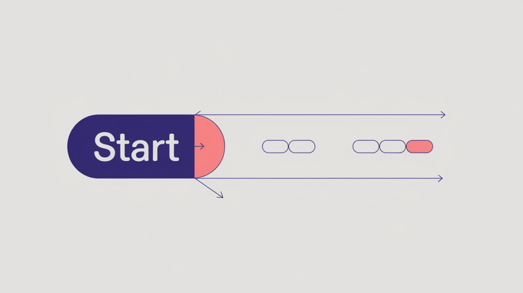 Abstract illustration of a title bar with its leading word highlighted at the start position, in RankGear indigo and coral.
