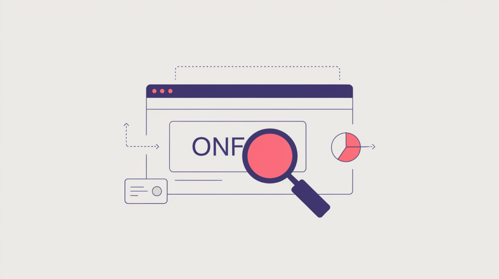 Abstract illustration of a whole-word match highlighted in a page title with a binary presence toggle, in RankGear indigo and coral.