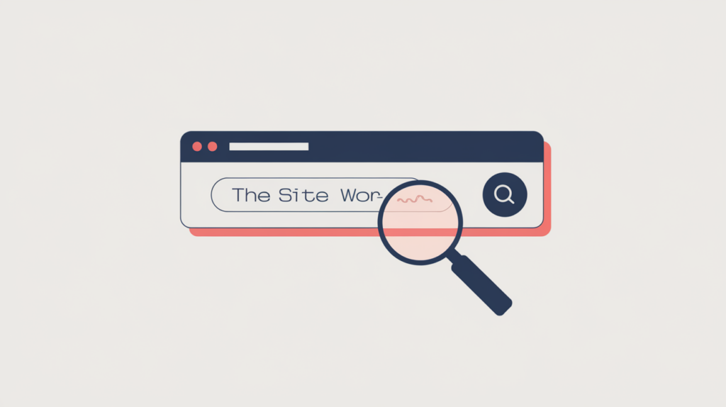 Abstract illustration of a single highlighted word detected within a page title, in RankGear indigo and coral.