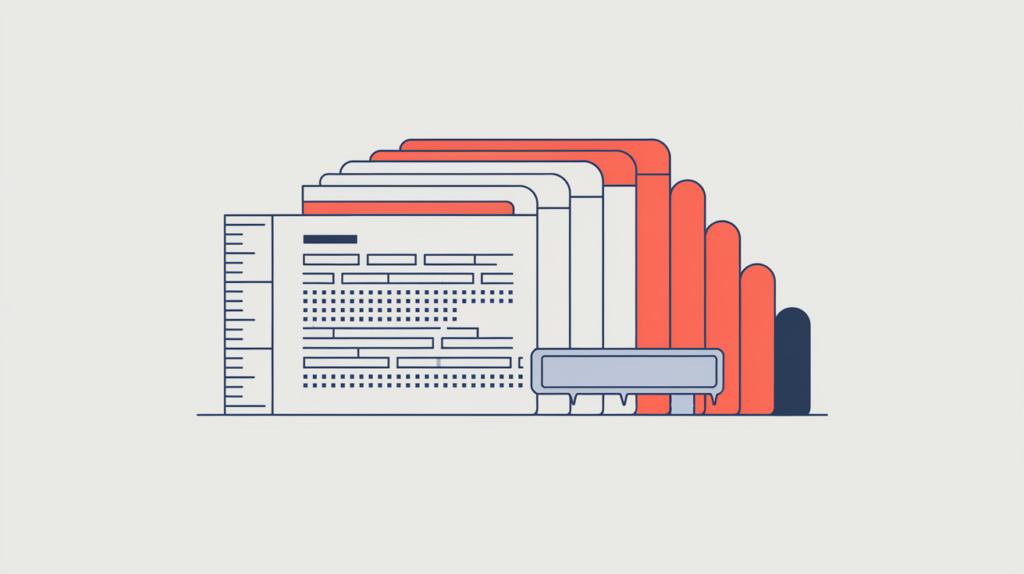 Abstract illustration of measuring the character length of an HTML page title against a distribution of other titles, in RankGear indigo and coral.