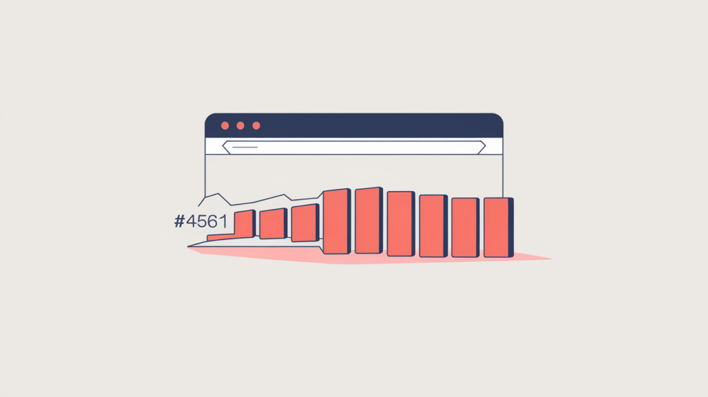 Abstract illustration of a browser title bar split into counted word blocks, in RankGear indigo and coral.