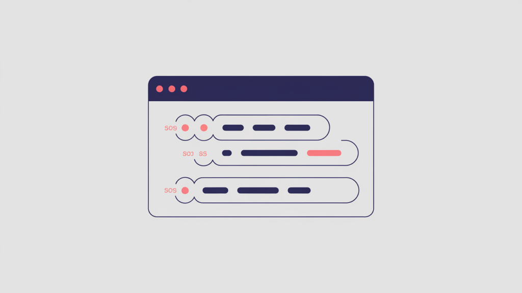 Abstract illustration of counting keyword variations inside an Open Graph social share title, in RankGear indigo and coral.